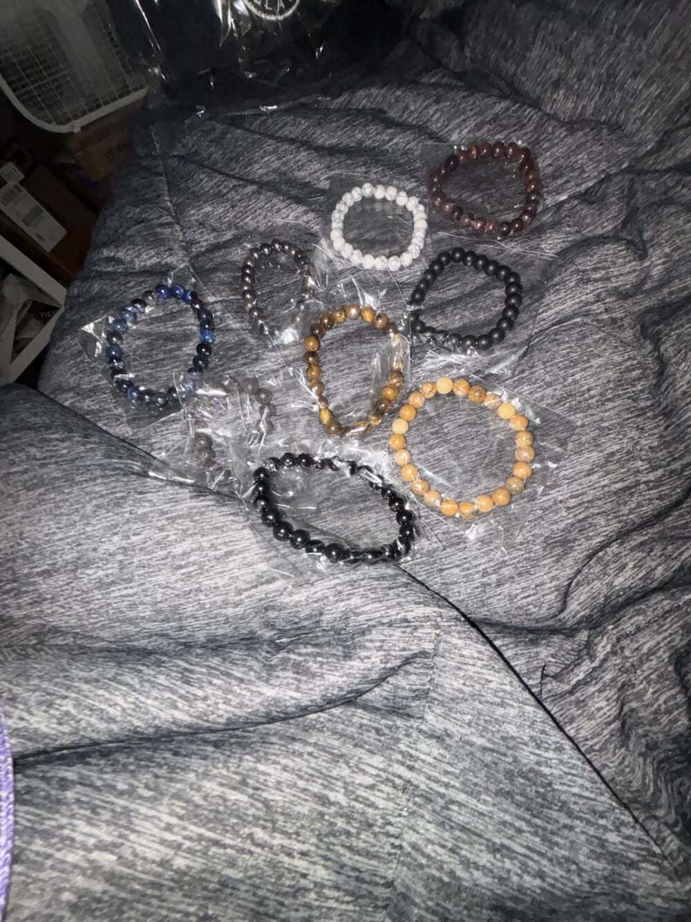 Natural Stone Beaded Elastic Bracelet Lot Set 10 total.